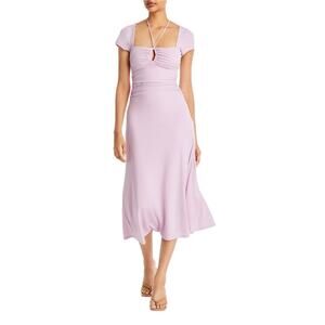 Cinq A Sept NEW Janis Square Neck Tie Front Short Sleeve Midi Dress Purple 4